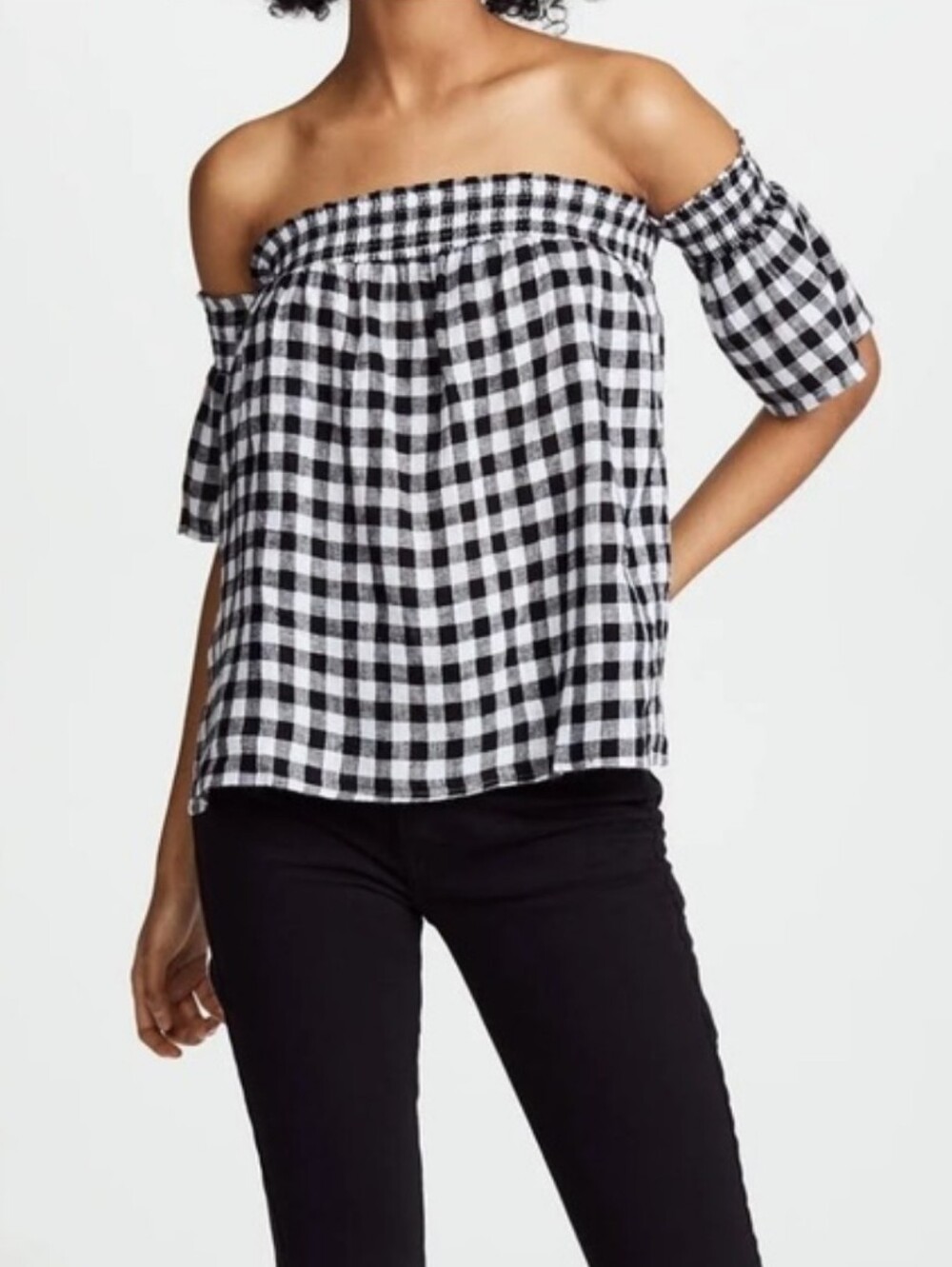 Rails Isabelle Gingham Off The Shoulder Top Black Women's Size M NEW Preppy